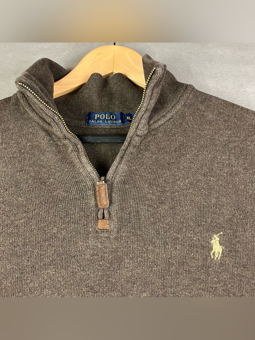 Polo Ralph Lauren Men's Size XL Brown Quarter Zip Pullover Sweater Pony Logo. In